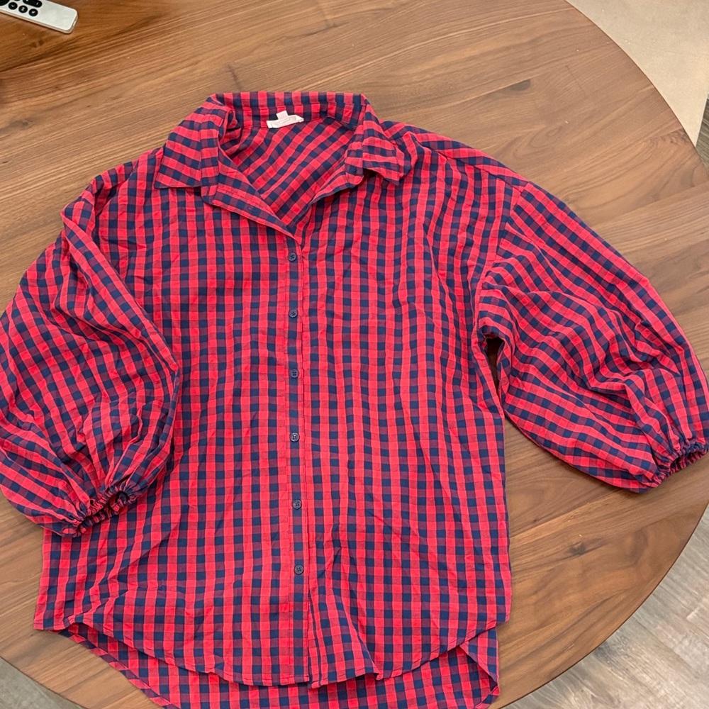 Red and Blue Plaid Button-Up Shirt